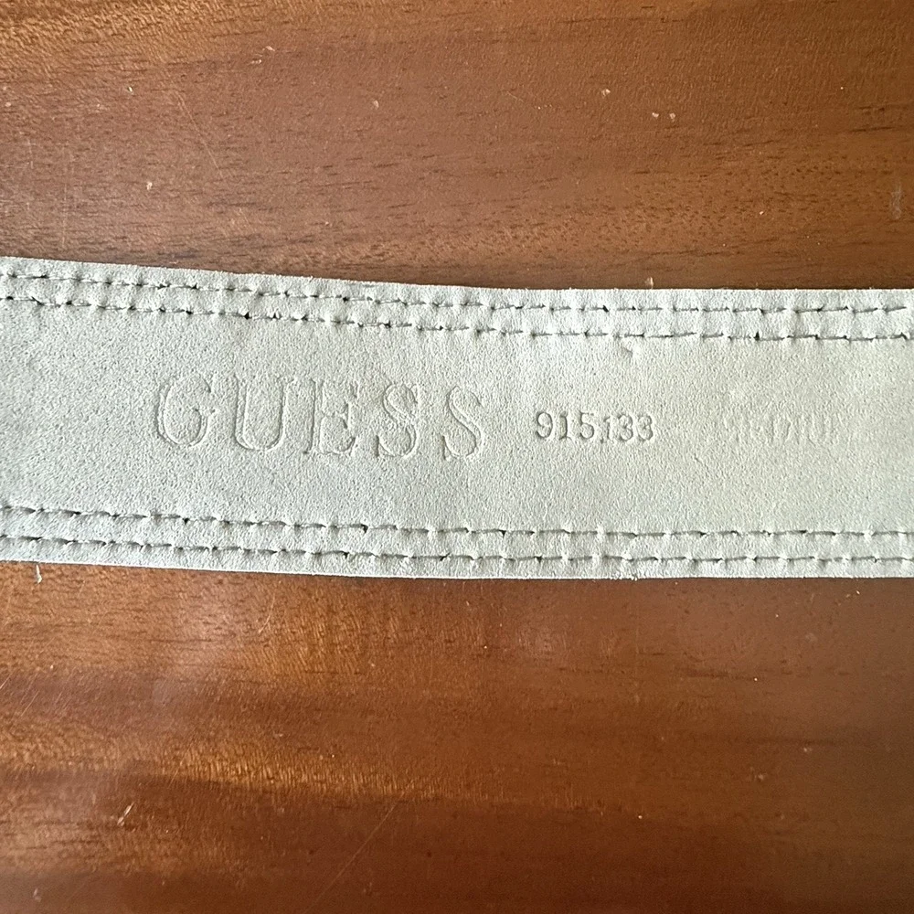 Vintage Guess Black Leather O Ring Hip Belt Y2K 90s Silver Logo Rings 40